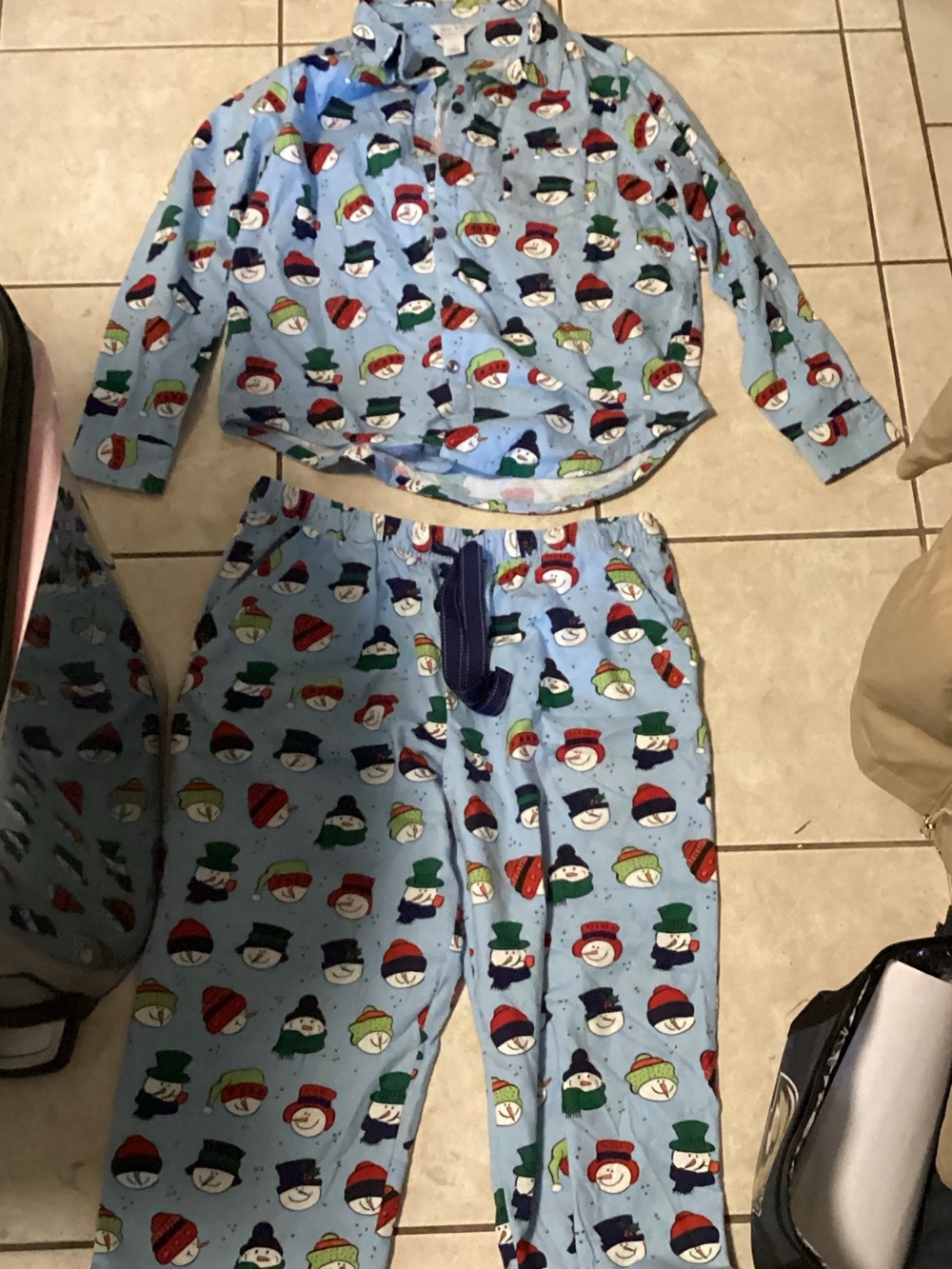 Women's Light Blue Snowman Print Pajama Set